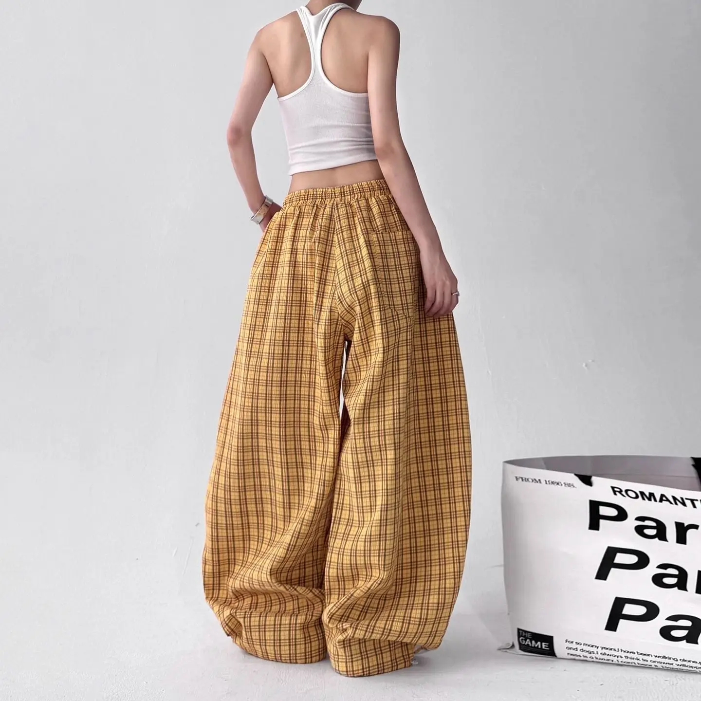 Vintage Striped Splicing Plaid Scimitar Casual  Women's Men's and Women's Lazy Loose Wide Leg Jazz Dance Pants