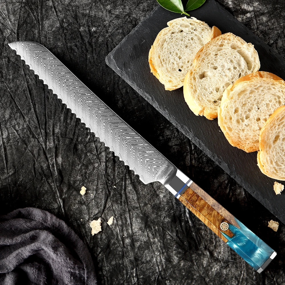 

XITUO 8 inch Bread Knife Japanese Damascus Steel Cake Cheese Slicing Knife Tools Bakery Chef Gadgets Serrated Blade Japan Knives