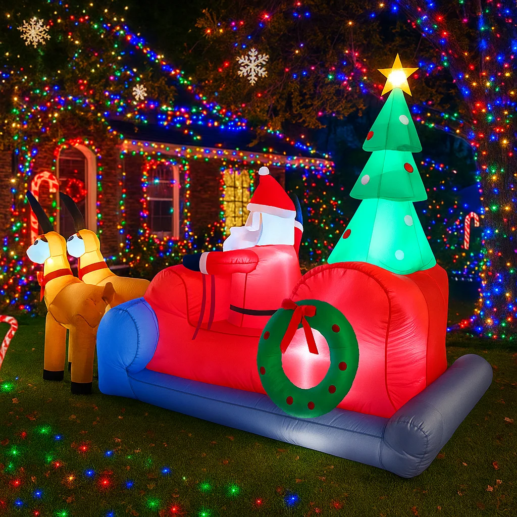 8.5FT Outdoor Holiday Decoration Santa Claus Reindeer Inflatable Christmas Yard Party Decor Xmas Ornaments Lights Home Toy