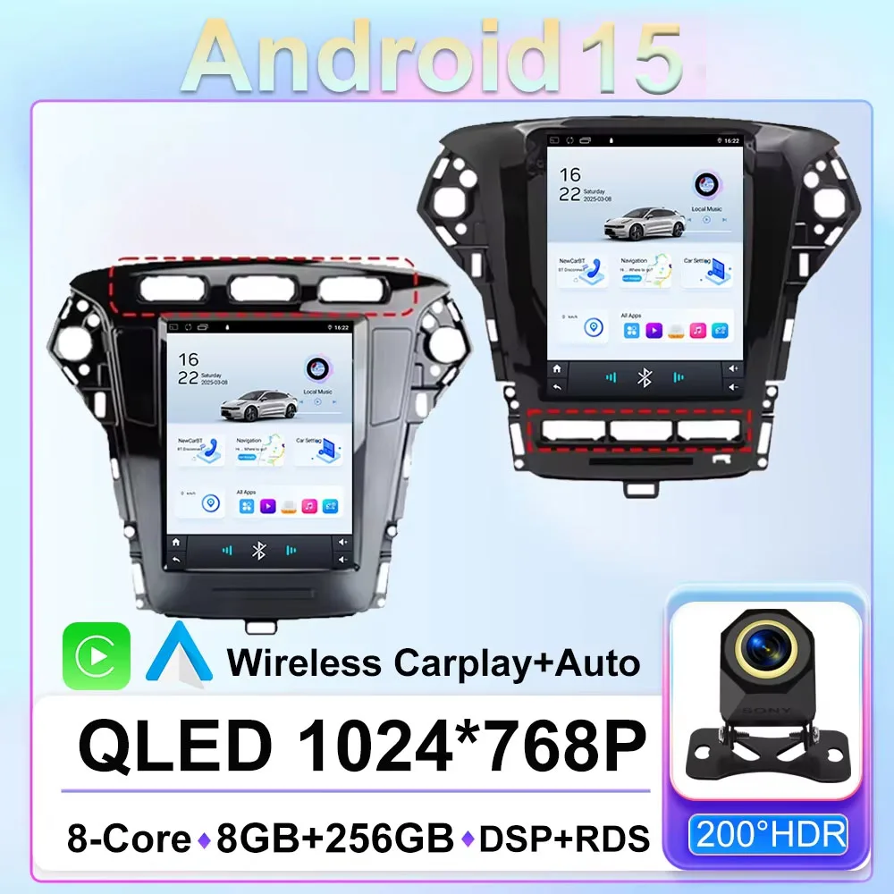 9.7 inch Android 15 For Ford Mondeo MK4 2011 - 2013 Multimedia Video Player Carplay Auto Stereo GPS Navigation QLED Screen Dash
