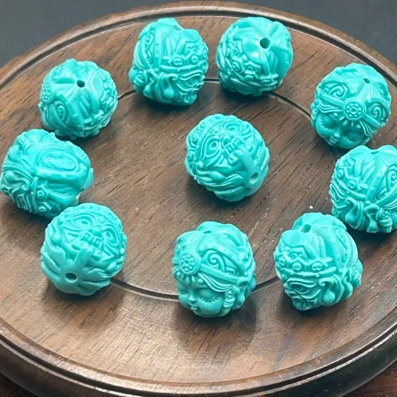 

2pc Natural Turquoise Loose Zakilamu Goddess of Wealth Beads Pendants Emerald DIY Necklace Bracelet Jewelry Fashion Accessories