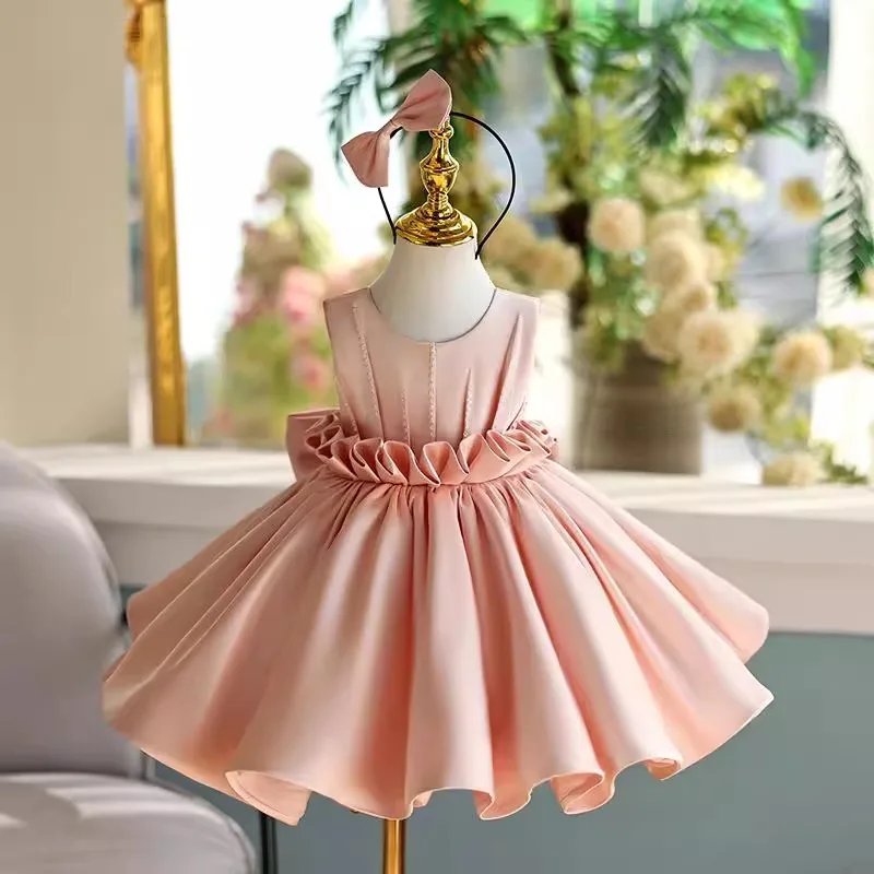 

Elegant White Flower Girl Dress Satin V-Neck knee Length for Baby Kids Wedding Birthday Party Pageant Ball Gown child dresses