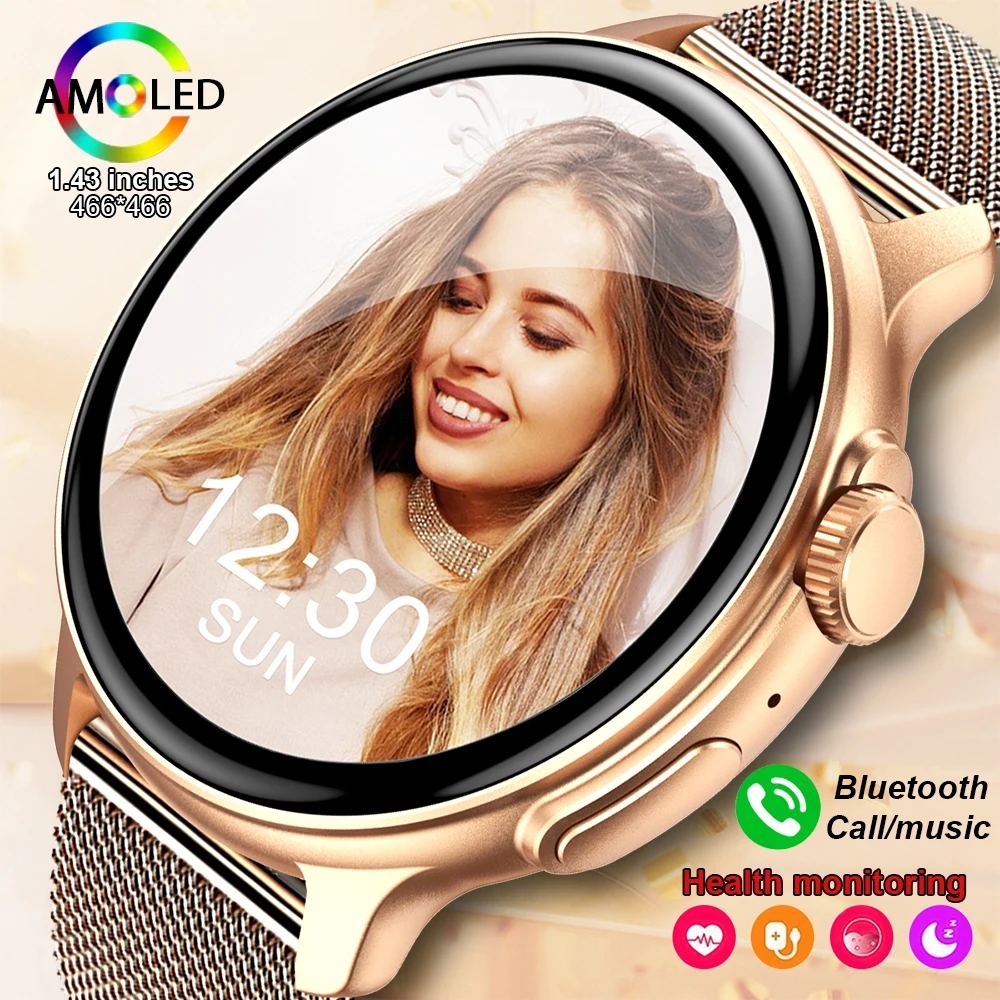 

1.43 AMOLED SmartWatch Women 466*466 HD Screen 1ATM Waterproof Health Monitoring Bluetooth Call Smart Watch GPS Sports Clock Men