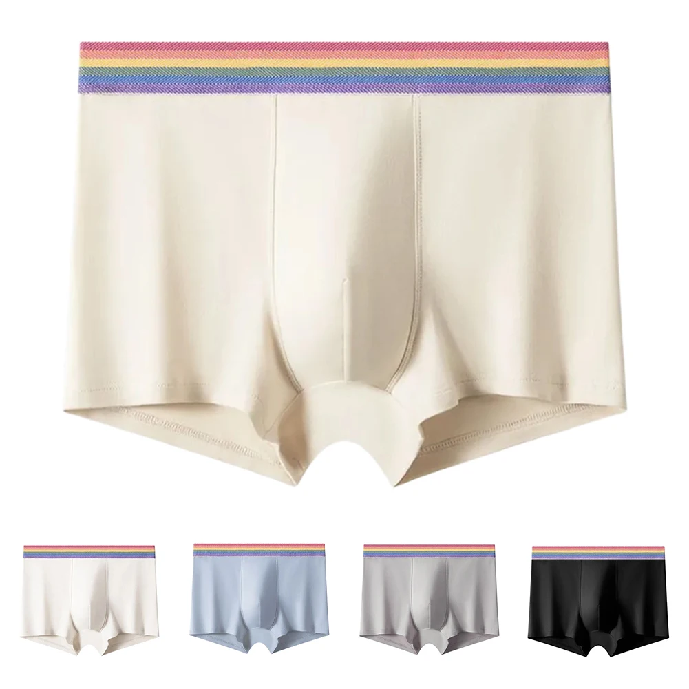 メンズコットンソフトボクサーパンツ - U凸ポーチ付きミッドウエストトランクス、速乾性と快適な下着