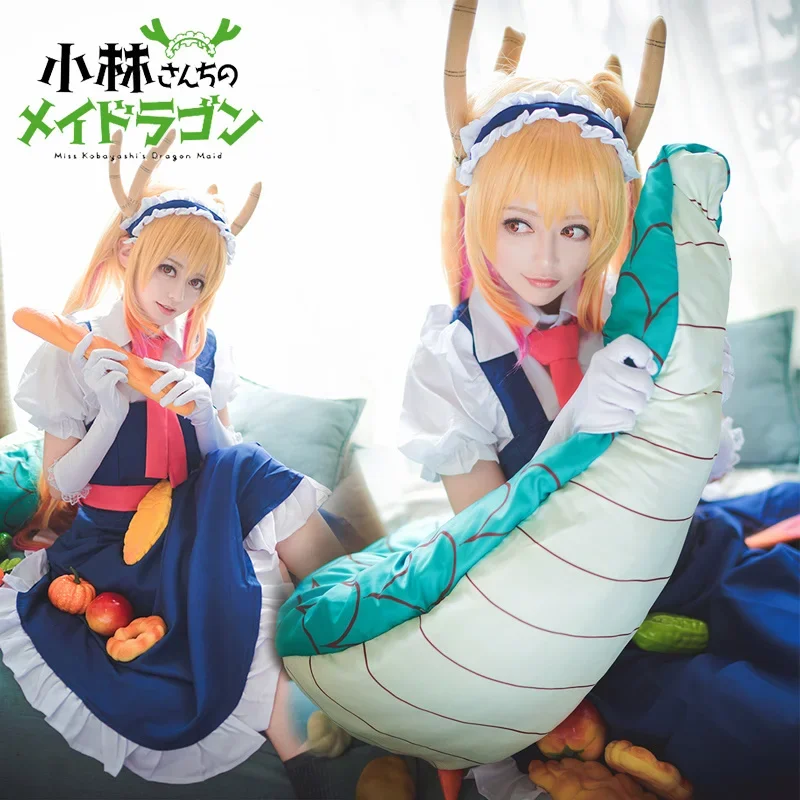 Anime Miss Kobayashi's Dragon Maid Tohru disfraces Cosplay mujeres Lacauch Kobayashi fiesta de vacaciones uniformes de sirvienta disfraz peluca cola