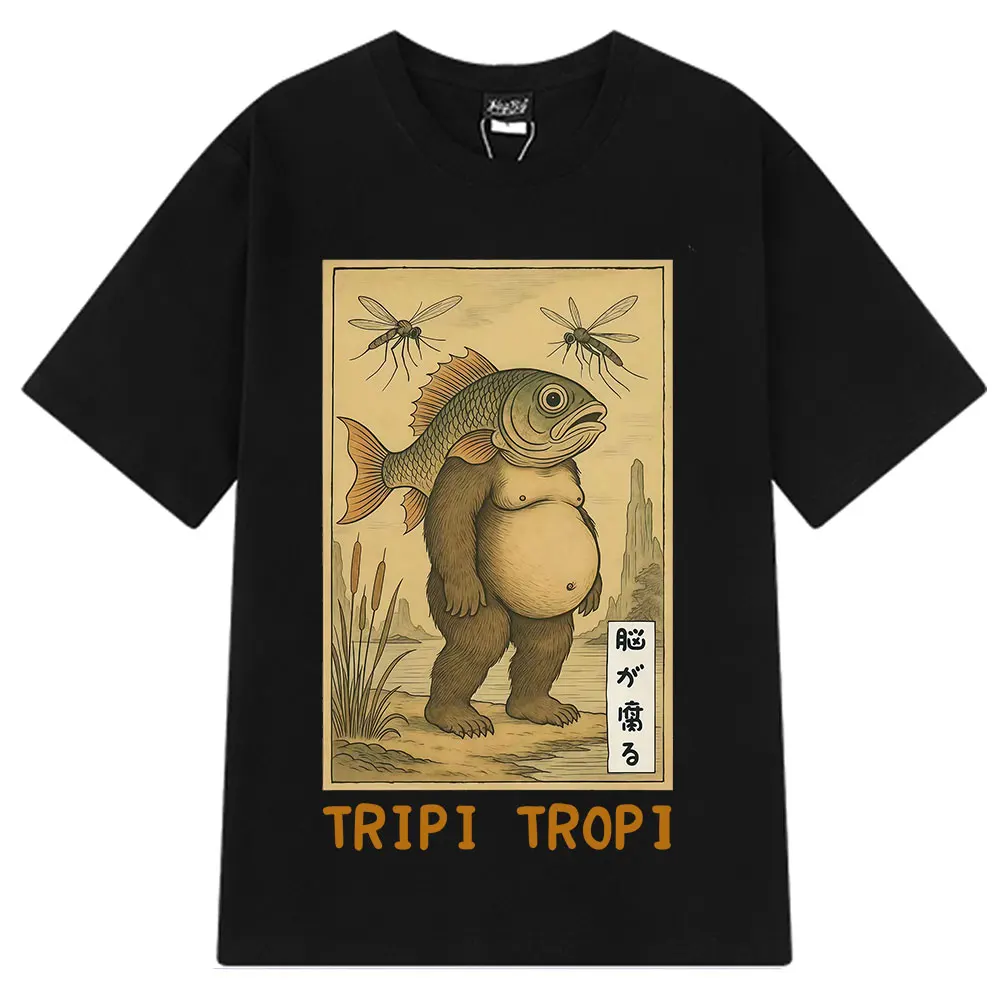 Tripi Tropi Brainrot T-Shirt Funny Japanese Ukiyo-E Italian Brainrot Meme T Shirts Short-sleeved Loose Cotton Unisex T-shirts