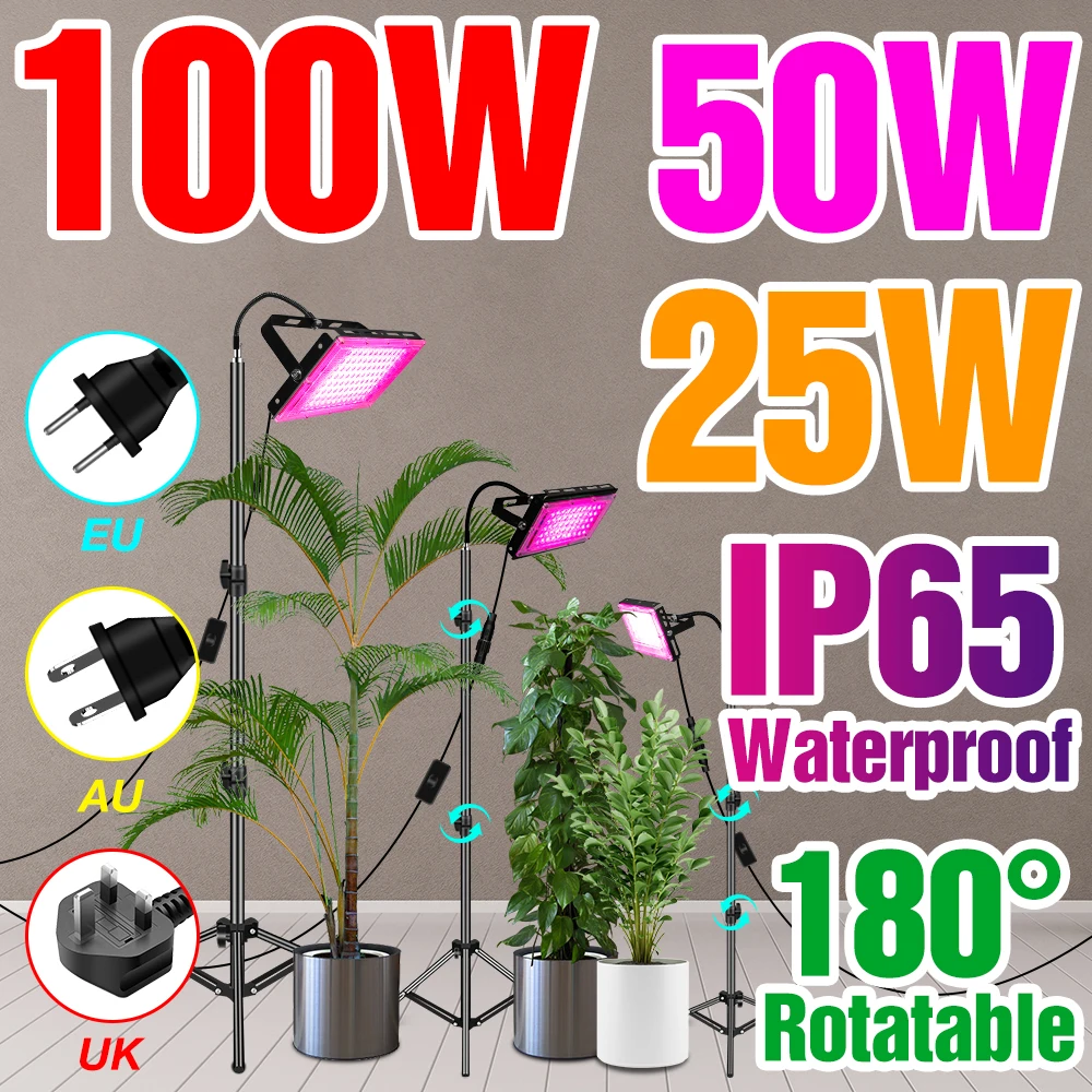 LED Phyto Grow Light trípode semillas de flores de interior IP65 lámpara de cultivo de plantas de espectro completo 220V iluminación de sistema de