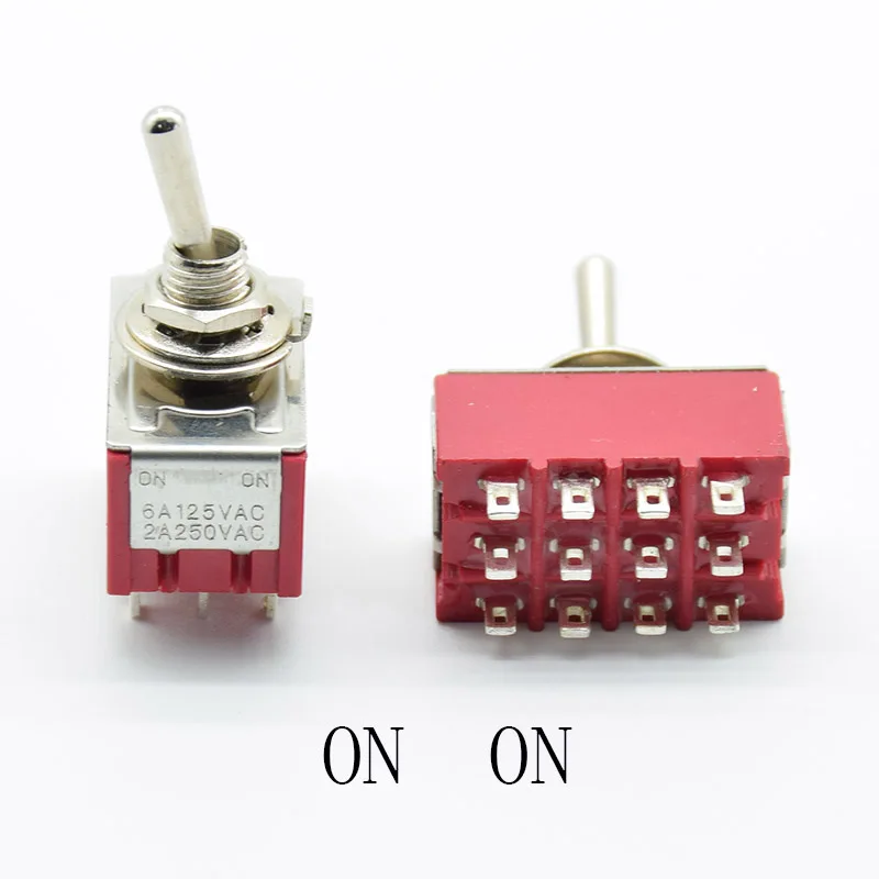 1 Stück 12-poliger EIN-AUS-EIN/AUS-EIN AC 6A/125V 2A/250V Mini-Kippschalter mit Lötanschluss, wasserdicht, rot, 3/2 Positionen