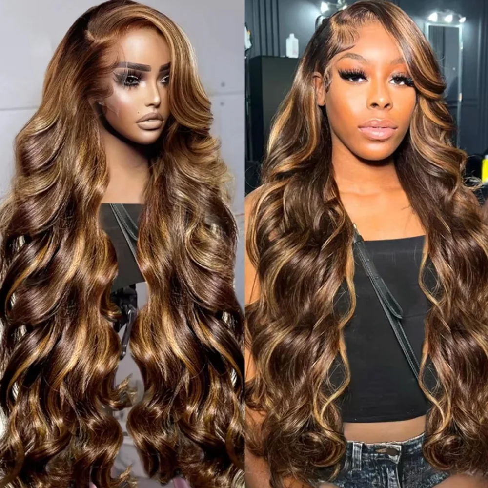 

P4/27 Highlight Body Wave Wig 13x6 HD Lace Frontal Human Hair Colored Wig 200 Density 46 Inches Human Hair Wigs For Women
