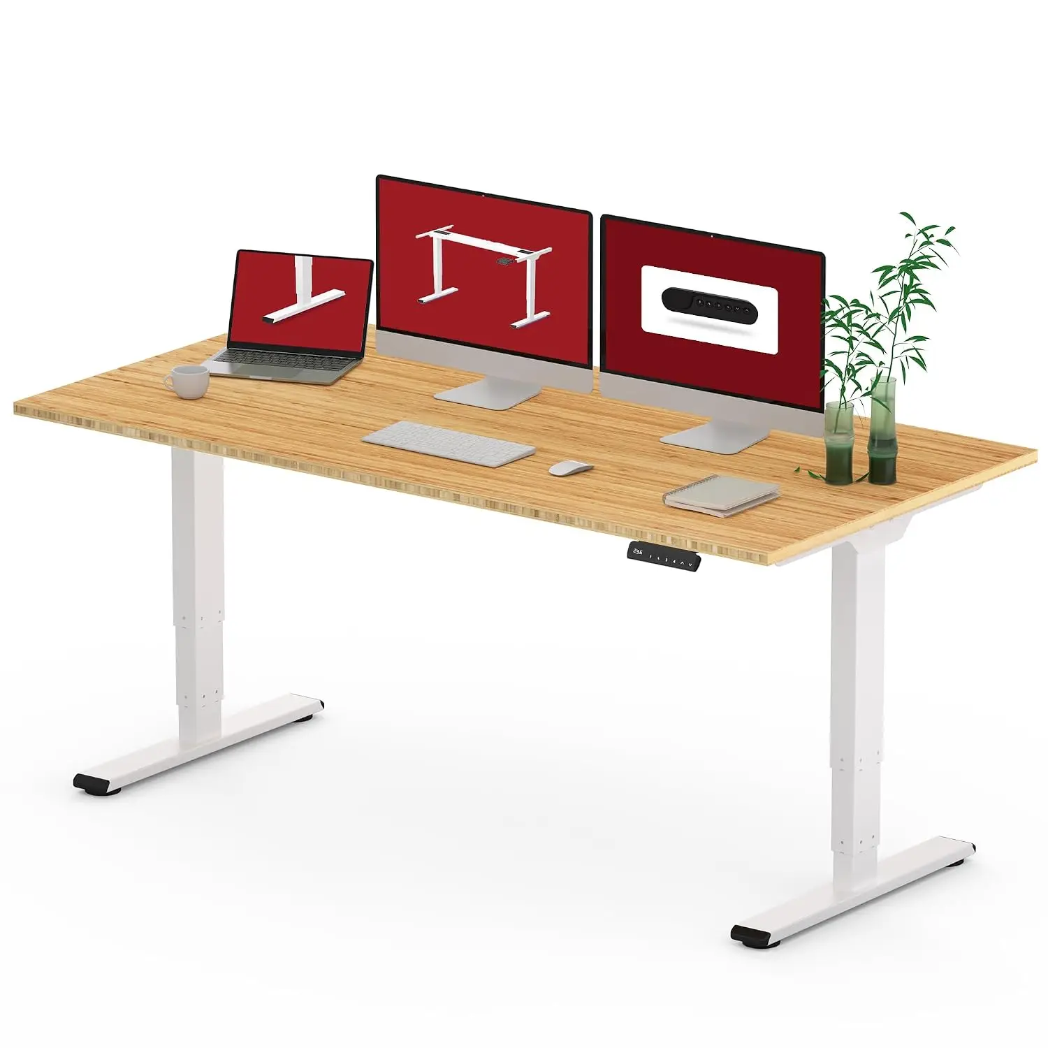 Solid Bamboo Dual Motor Standing Desk 220 lbs 60x30