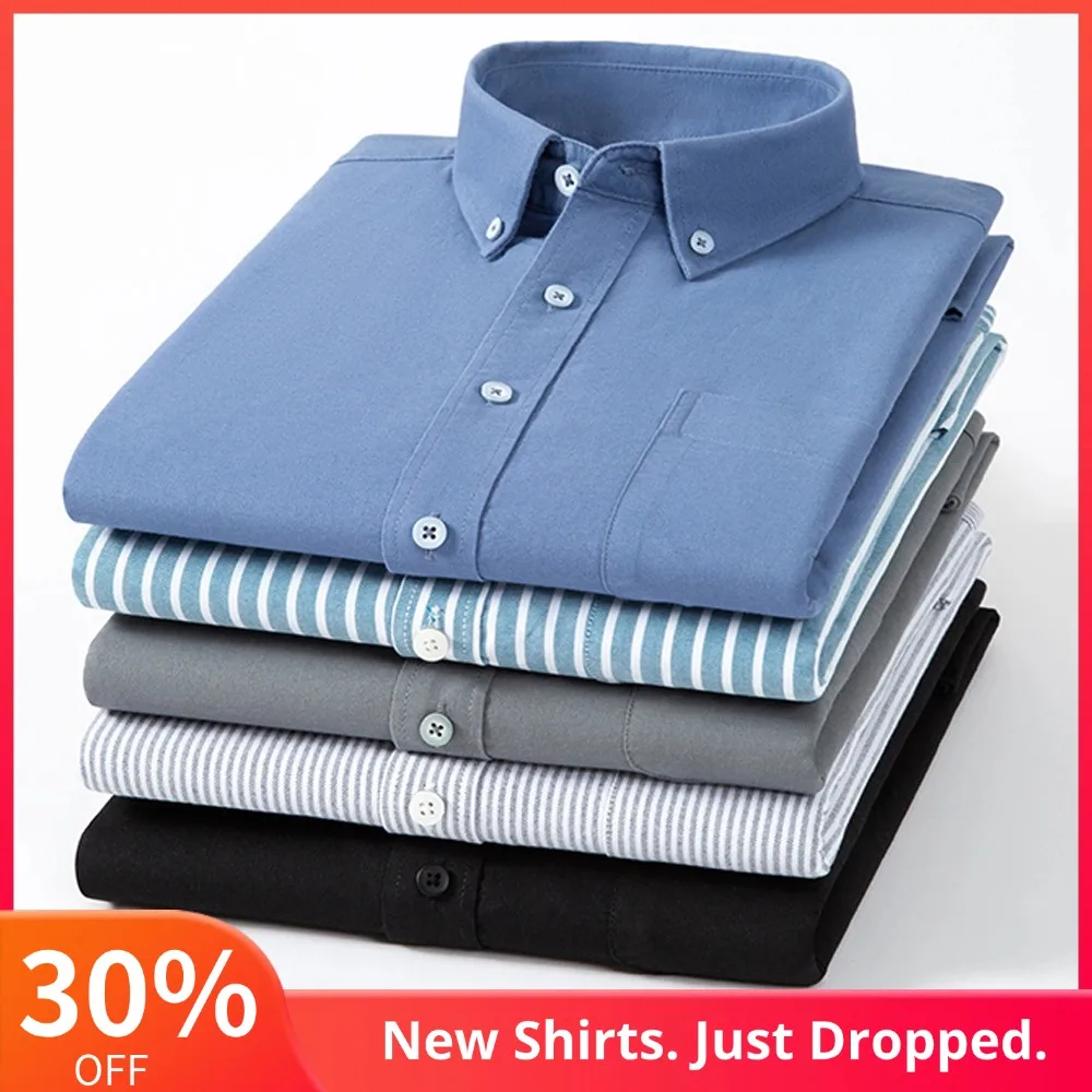 

Men's Long Sleeve Casual Button Down Untucked Shirt with Pocket, 100% Cotton Thickened Spring Autumn Oxford Woven Dress Shirts