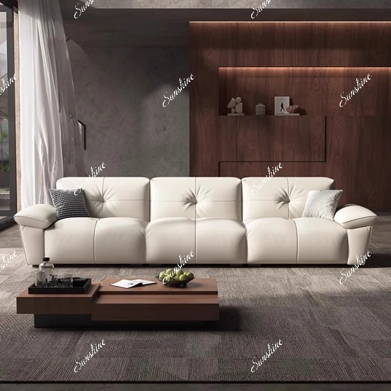 

Nordic villa living room small apartment new light luxury leather sofa