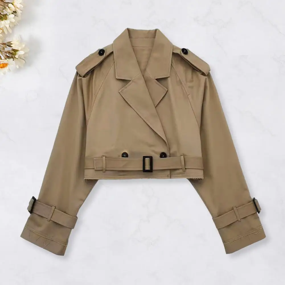 

Cropped Coat with Belt Short Windbreaker Stylish Women's Double Breasted Windbreaker Jacket for Spring/autumn for Streetwear