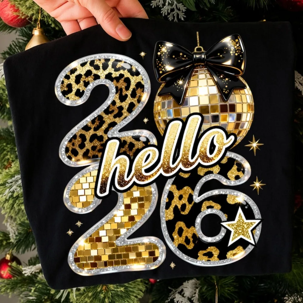 سنة جديدة سعيدة 2026 هوديي مرحبا 2026 التسامي العصرية ليلة رأس السنة الذهب الأسود بريق الترتر احتفالي السنة الجديدة ملابس الحفلات #1