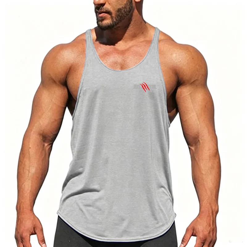 Men Muscle Running sports Vest Cotton Low Scoop Neck Y-Back Racerback Bodybuilding Summer Workout Fitness Gym Tank Tops Clothing