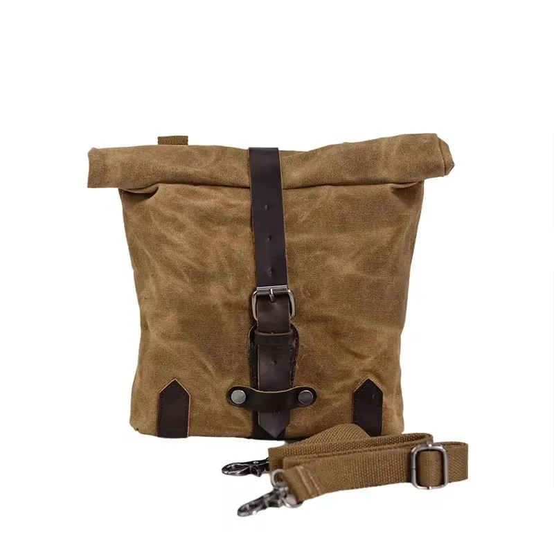 

Satchel Vintage Motorcycle Side Bag Waterproof Oil Wax Canvas Hanging Bag for Small E-bike Hanging Toolkit Motorcycle Bag