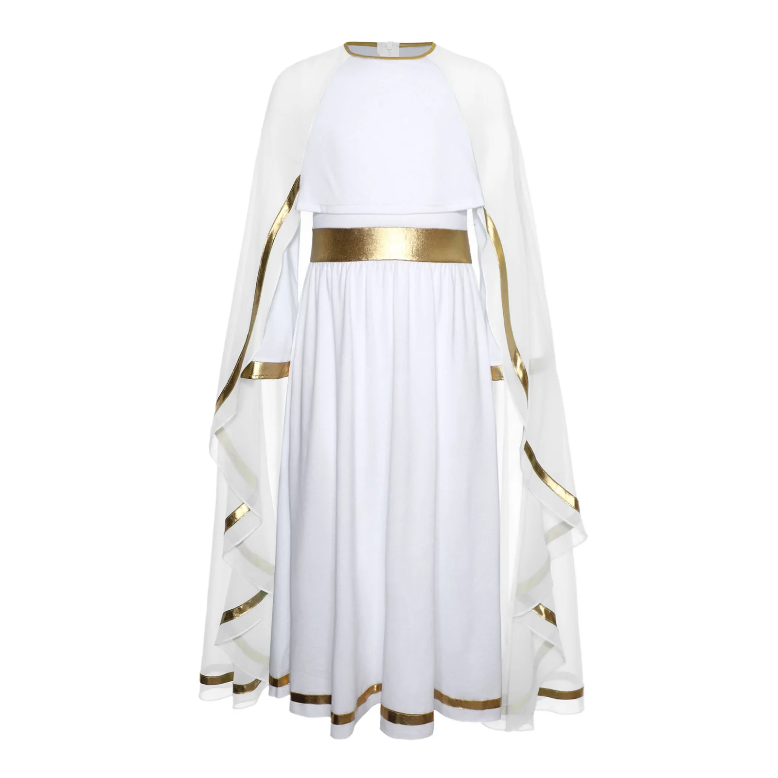 Virgin Mary Costumes Long Sleeve Ruffled Dress with Cape for Halloween Carnival Cosplay Party Christmas Theme Parties