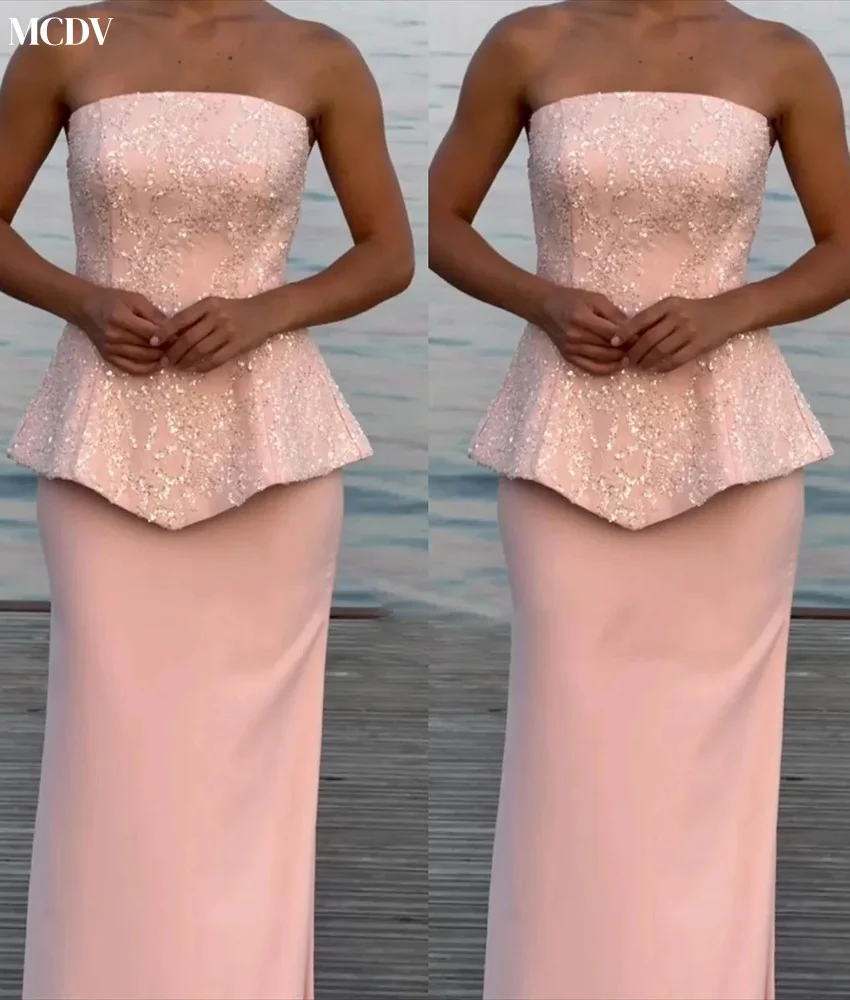 Abito da sera con paillettes a sirena in jersey sexy personalizzato Abito da sera con paillettes senza spalline di alta qualità senza maniche lungo fino al pavimento