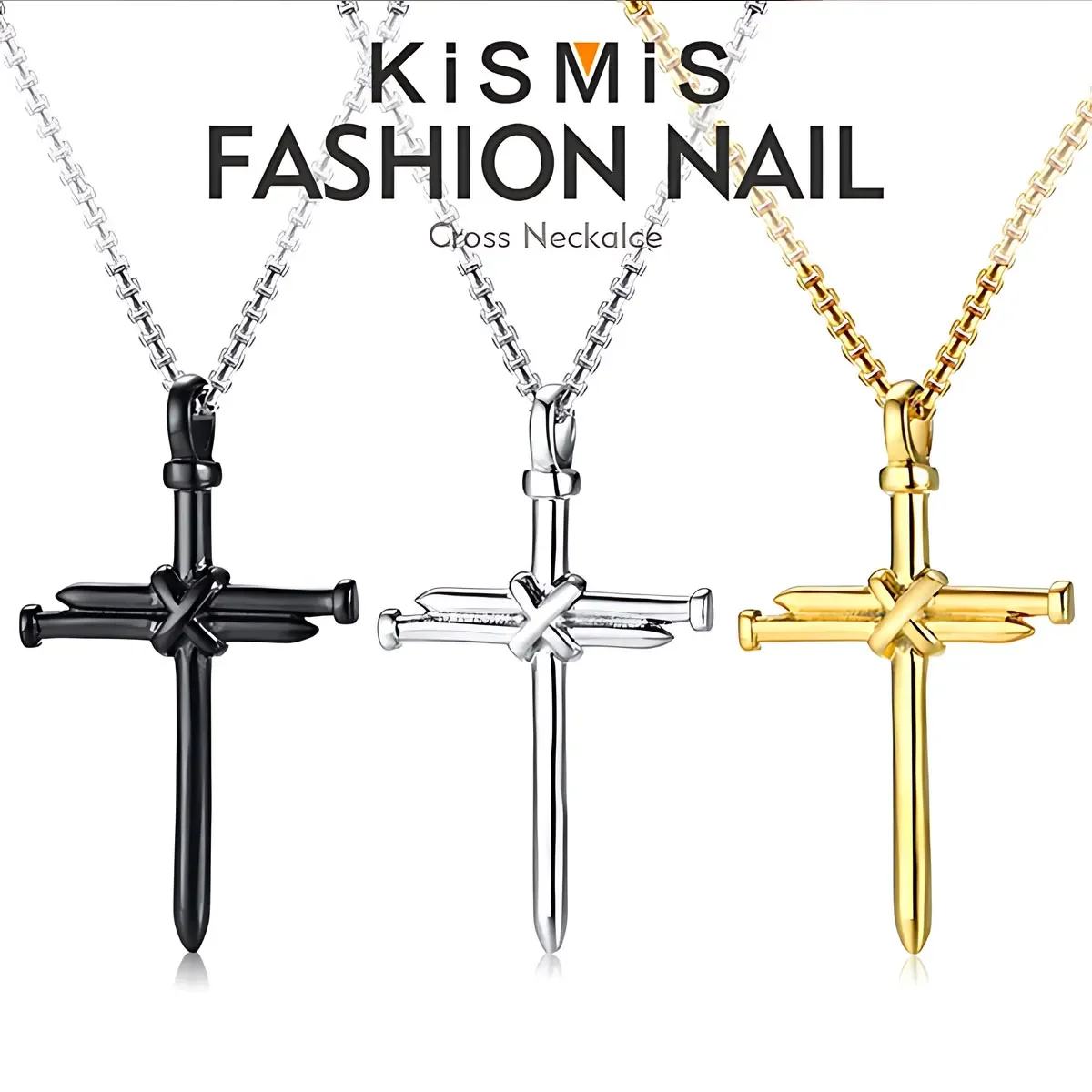 New Nail Cross Charm Pendant Necklace, Polished Stainless Steel Men's Fashion Jewelry for Men Women Boys Girls Christmas Gift