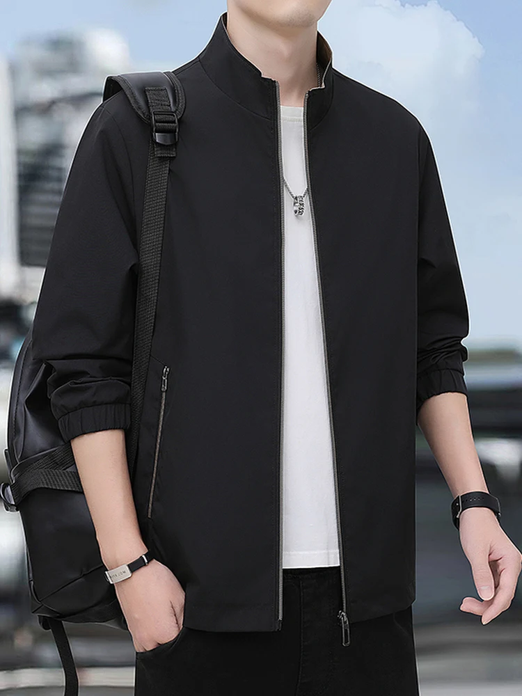 

New 2025 Men's Spring Autumn Jaet Stand Collar Busin Casual Mid-aged Dad Clothes Top Outerwear Trendy Polyester Fiber