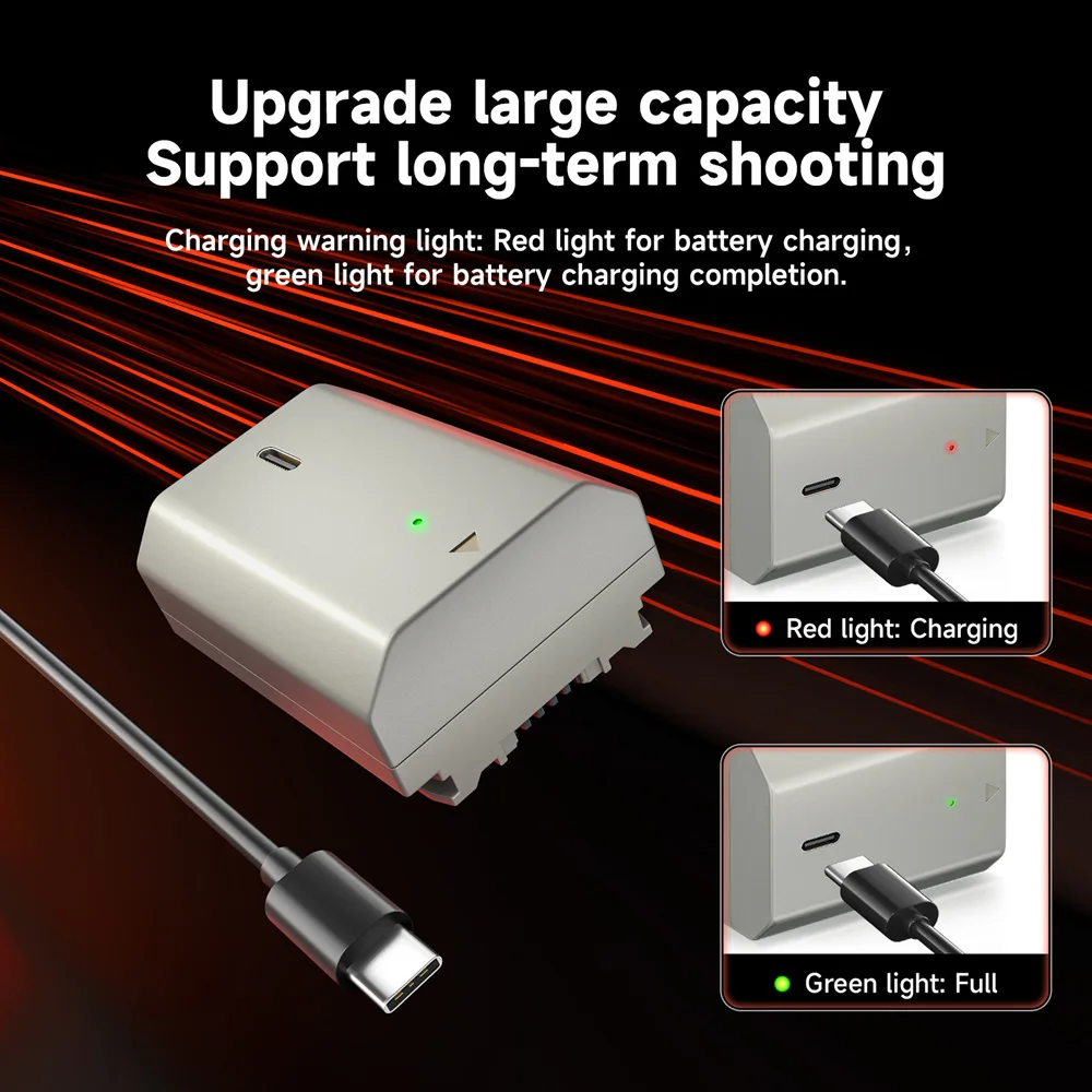 2600mAh NP-FZ100 Type-C Direct Charge Camera Battery - High Capacity Rechargeable Li-ion Power Pack for Sony A7C2 A7M3 A7M4 A7R3