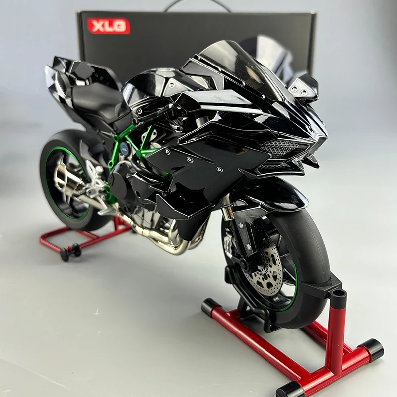 Grand jouet de moto moulé sous pression en alliage de pulvérisation Kawasaki H2R 1:6, modèle en métal dynamique de démarrage, son et lumière, cadeau d'anniversaire, passe-temps de collection O