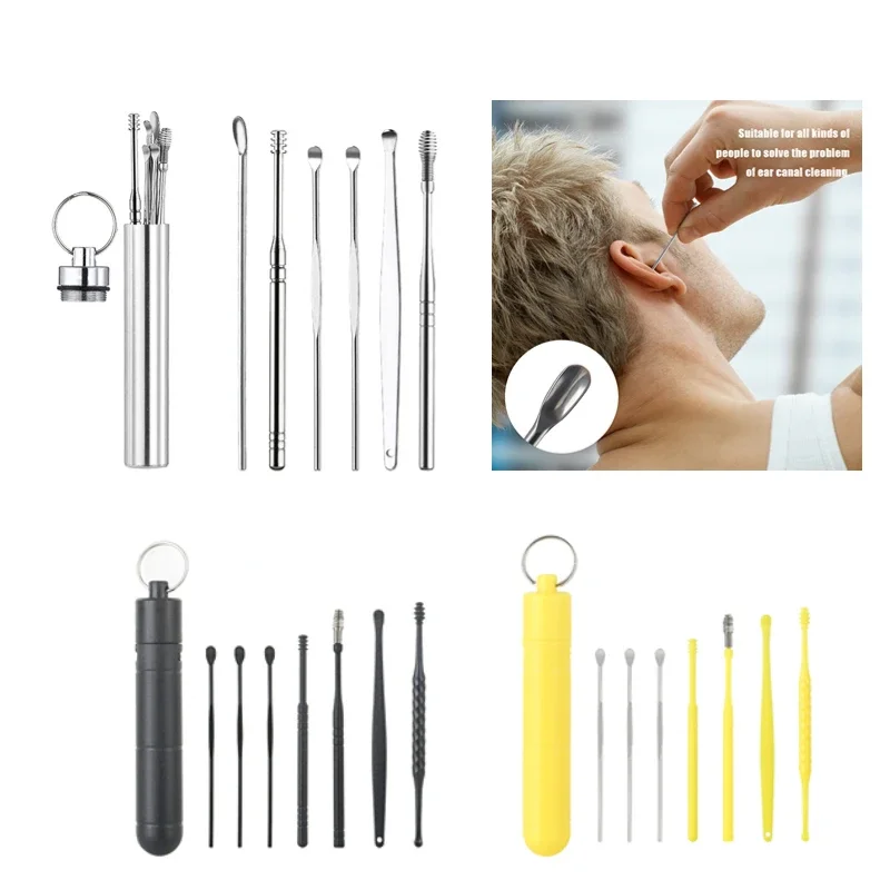 Ear Wax Remover Cleaning Kit Pickers Pick Wax Cleaner Curette Spoon Care Removal Tool for Baby Adults Care Set 6-7Pcs