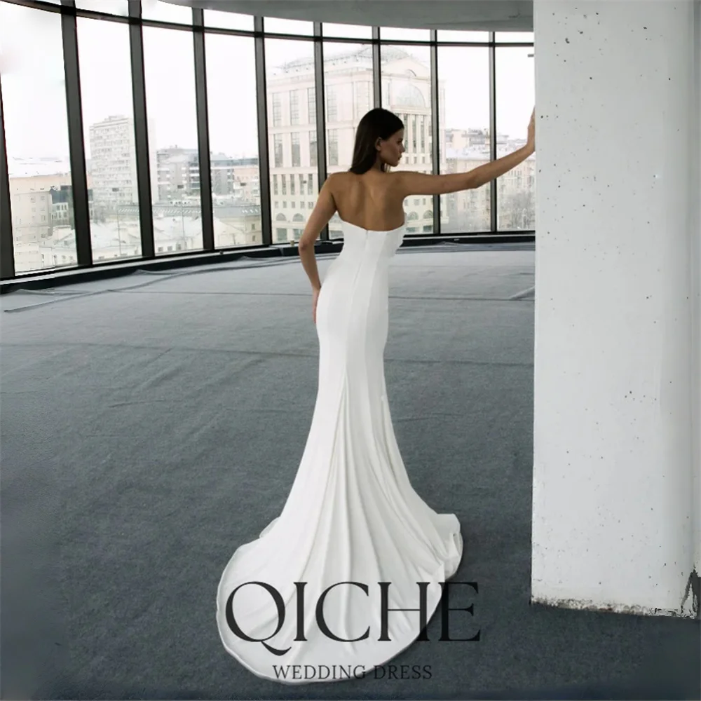 QICHE Elegant Flowers Mermaid Wedding Dresses Women Strapless Sleeveless Open Back Bridal Party Gown Vestido De Noiva Customized
