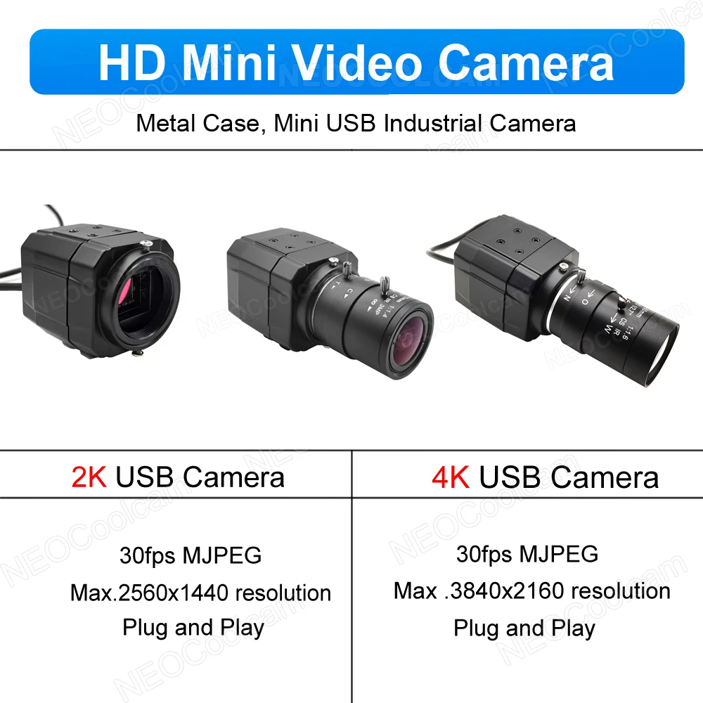 Full HD 4K 8MP 30fps USB Mini Metal Box Webcam UVC OTG PC 2K 4MP 5-50mm Varifocal Lens Usb Video Camera For Live Teaching