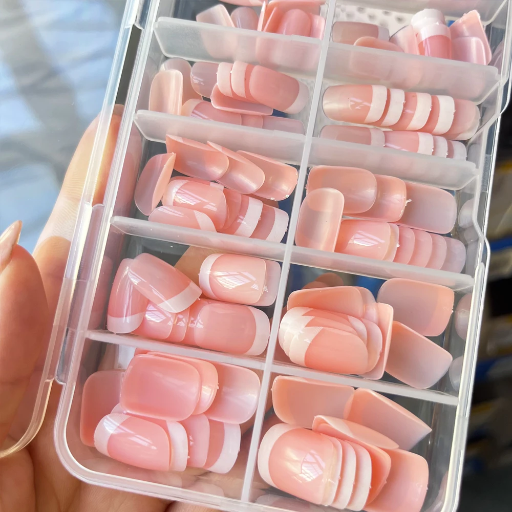 120 قطعة/صندوق الوردي الفرنسية قصيرة البيضاوي الشكل الأظافر وهمية جديد أنيق الفرنسية عيد الميلاد غطاء كامل الأظافر كاذبة الفتيات الحلو اضغط على الأظافر #5