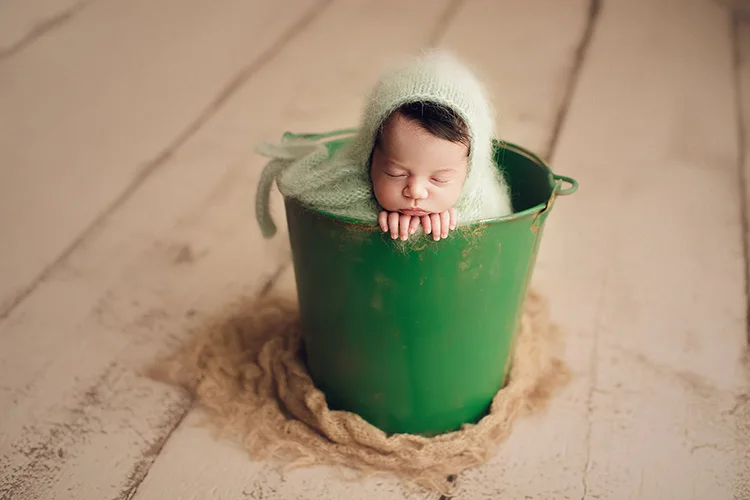 Shining Newborn Photography Props Retro Iron Buckets Baby Posing Containers Do Old Posing Props Baby Shoot Accessories