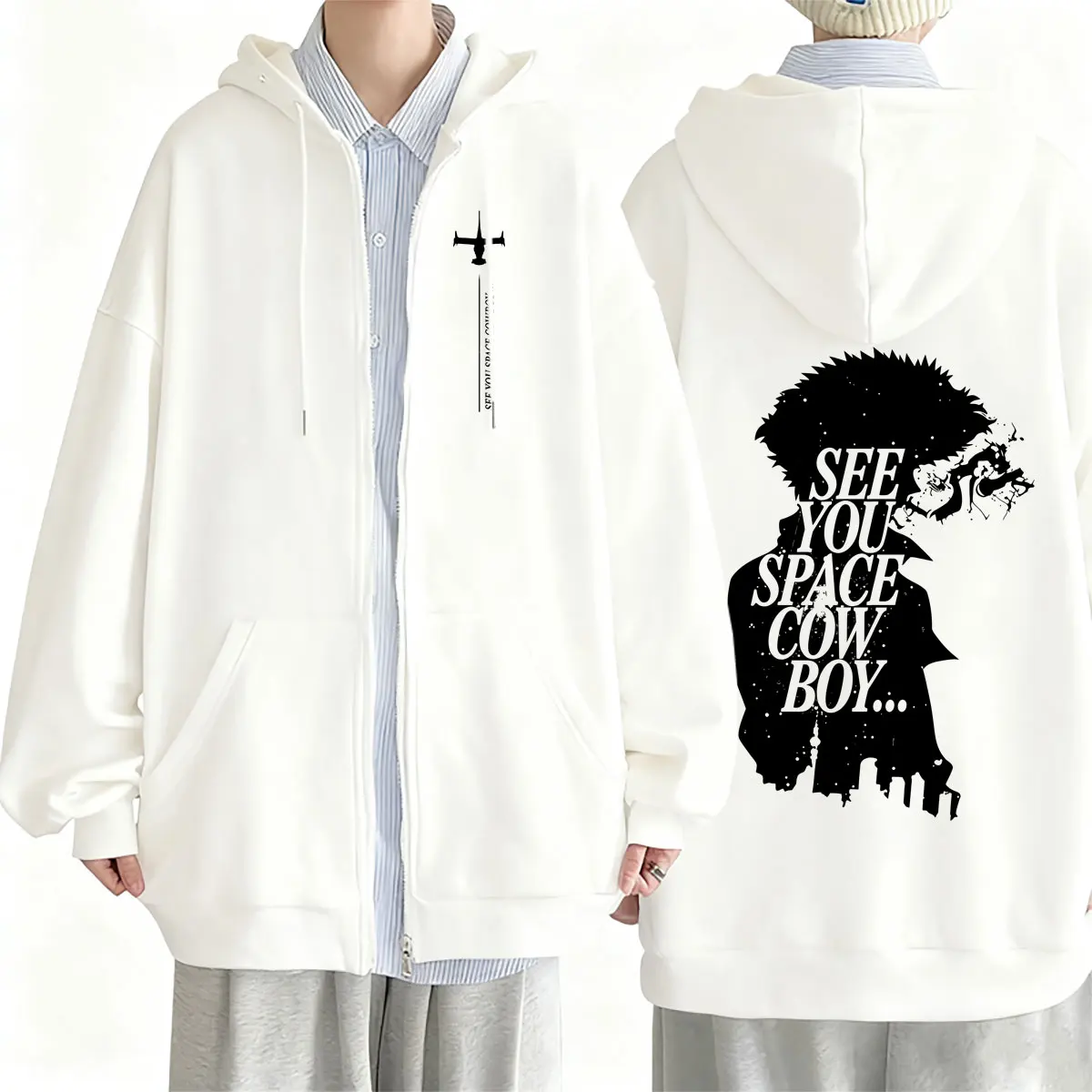 Anime Cowboy Bebop Spike Spiegel See You Space Cowboy Zipper Hoodie für Männer und Frauen, Manga-Mode Streetwear, Lässige Reißverschlussjacke für Herren – Detail 2