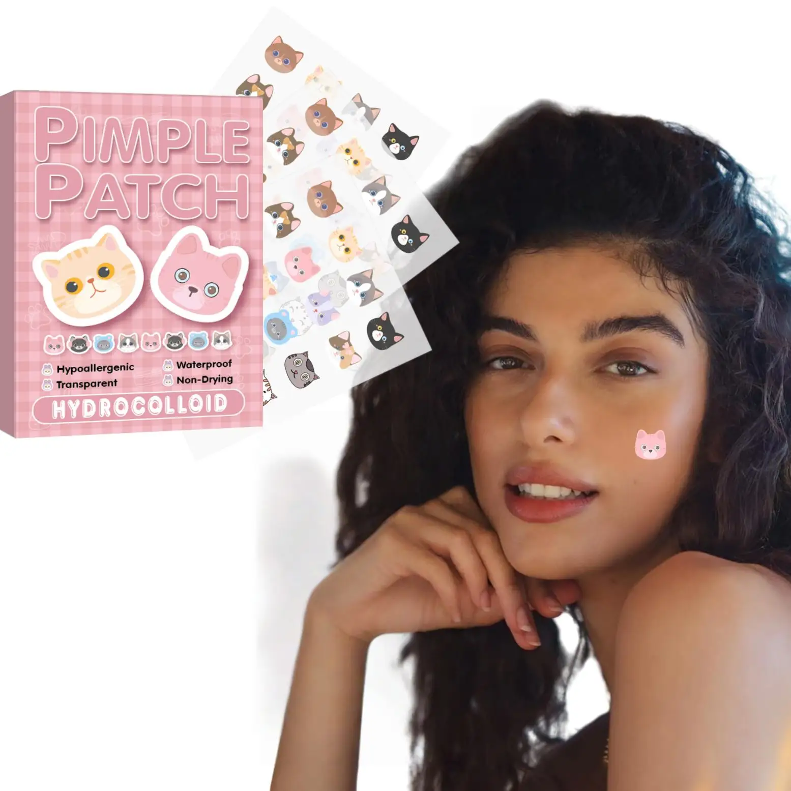 رقع حب الشباب بحمض الساليسيليك - ملصقات غير مرئية ولطيفة على شكل قطة لمحاربة البثور وتهدئة البشرة