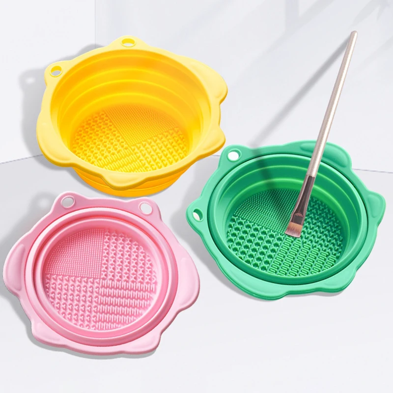 Multi-functional Silicone Makeup Brush Cleaning Folding Bowl Sponge Puff Beauty Tool Washing Scrubber Pad Soft Mat Scrubber Box