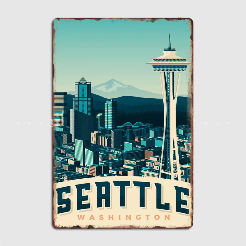 Seattle Travel Scenic Spot Retro Posters Metal Sign Custom Kitchen Tin Wall Indoor Decor Drawing Room Decor Home Decor