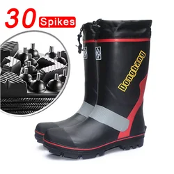 Fishing Boots, Anti-slip Waterproof Spike Sole Rubber Rock Fishing Shoes, High Rain Boots, Toe Protection Hunting Fishing Shoes
