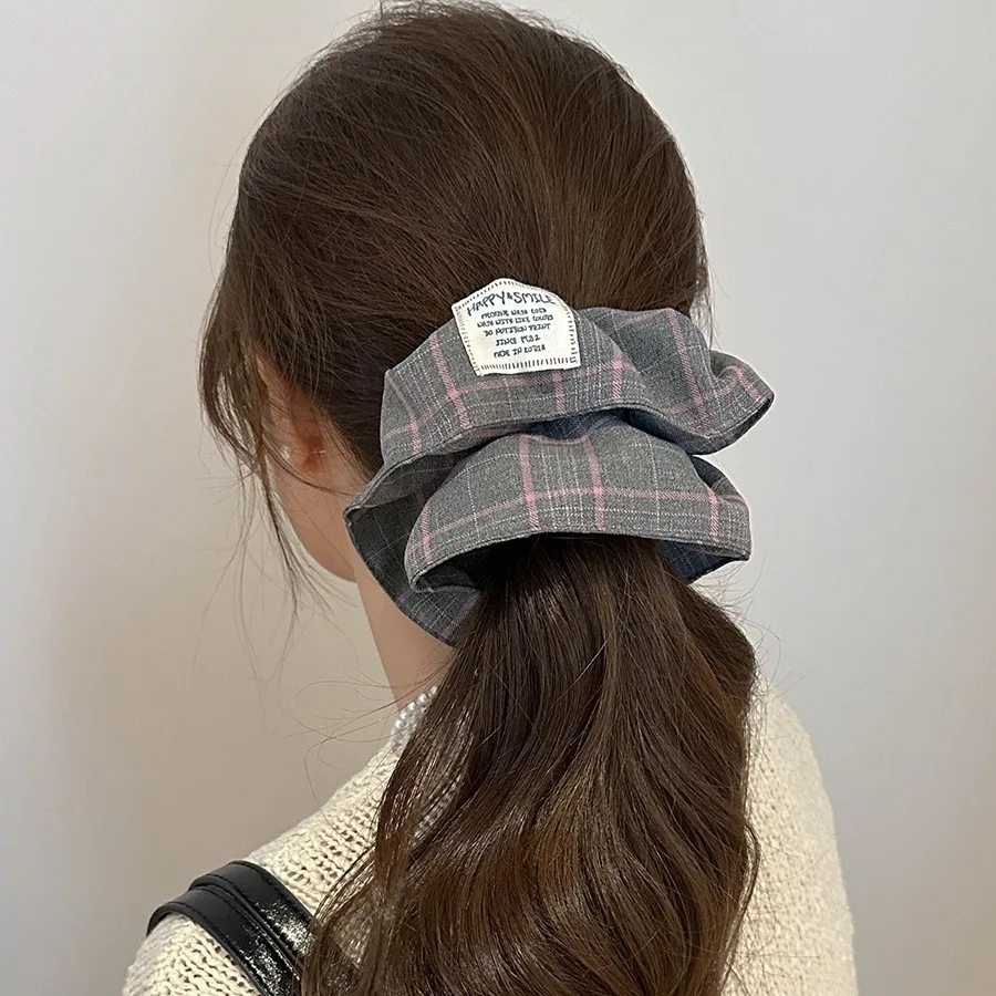 Plaid Print Square Scarf Scrunchie For Ponytail Korean Fashion Style Premium Elastic Hair Tie Soft Stretchy For Women