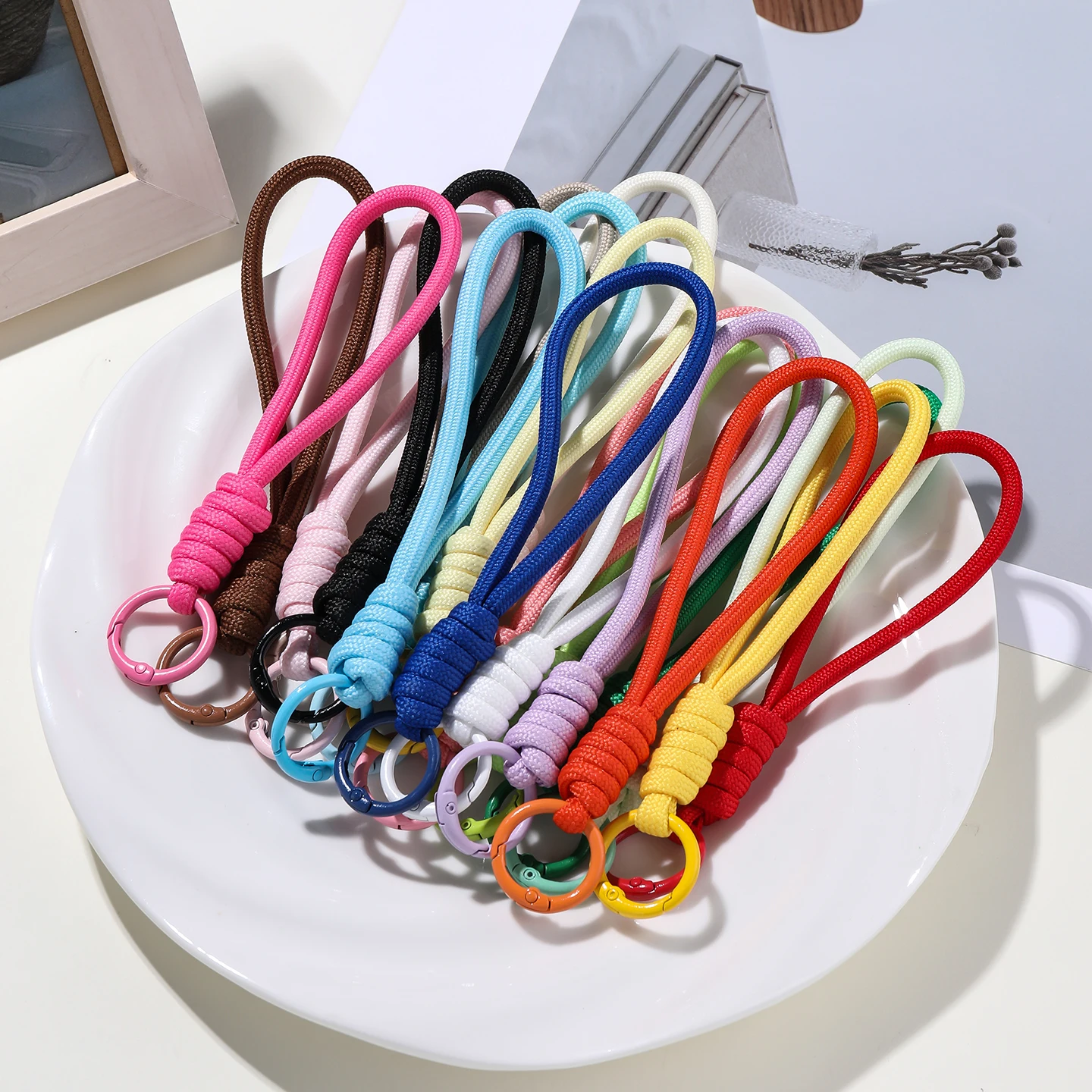 1pc Colorful Braided Keychain Mobile Phone Lanyard Anti Lost Knot Rope Strap Key Ring Men Women Car Key Holder Accessories