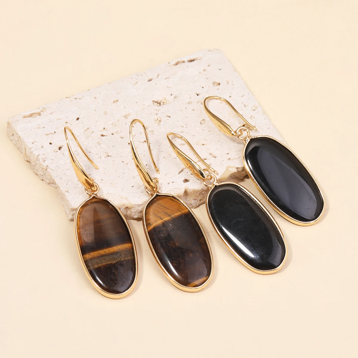 

Natural Stone Drip Earrings Women's Luxury Exquisite Pink Crystal Tiger Eye Stone Dangle Jewelry Accessories 2025 New Style