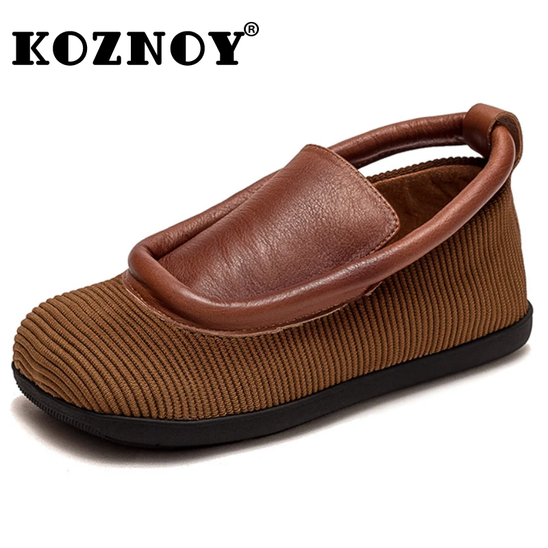 

Koznoy 2cm Knitted Women Moccassin Summer Genuine Leather Novelty Round Toe Slip on Comfy Soft Soled Flats Loafers Vintage Shoes