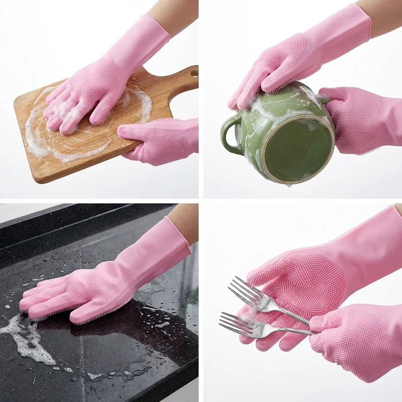 

1 комплект практичных кухонных перчаток для уборки с рельефными вставками, идеальный рождественский подарок для домашнего использования
