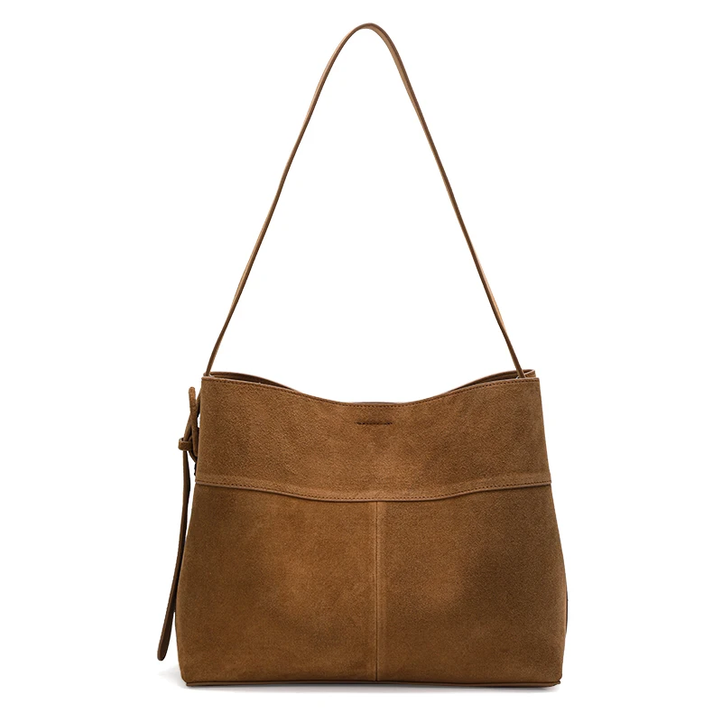 

Brown Split Leather Shoulder Bag – Women’s Soft Cowhide Tote with Zipper & Interior Pocket, Perfect for Daily Use