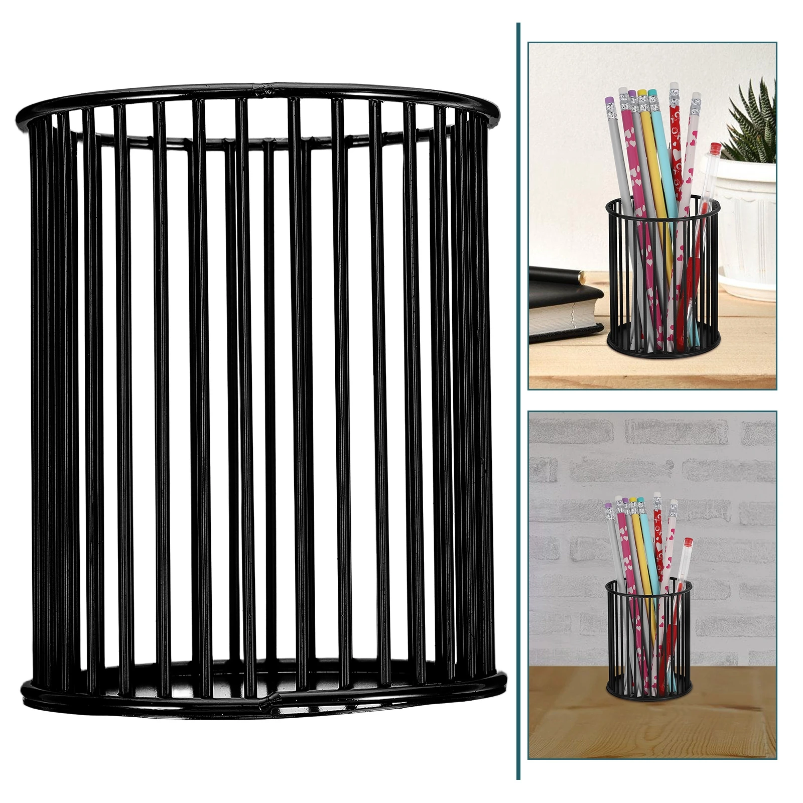 2 Pcs Iron Pen Holder Metal Desktop Organizer for Pens Makeup Brushes Stationery Aesthetic Storage Cup Small Cute