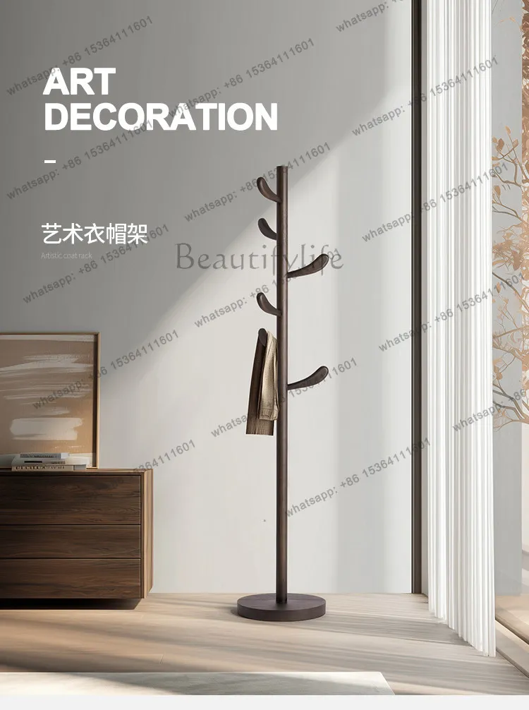 YJ Ash Solid Wood Floor Coat Rack Space Saving Stand Entry Bedroom Living Household Furnishing