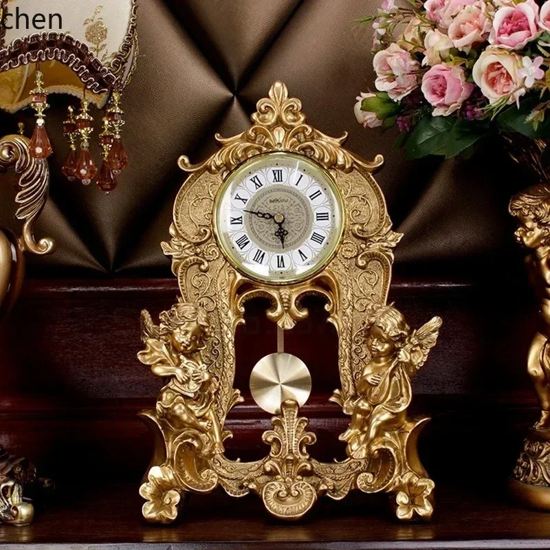 PYH Pendulum Clock for Home Decoration Luxury Retro Wine Cabinet and TV Cabinet Furnishings for Living Room