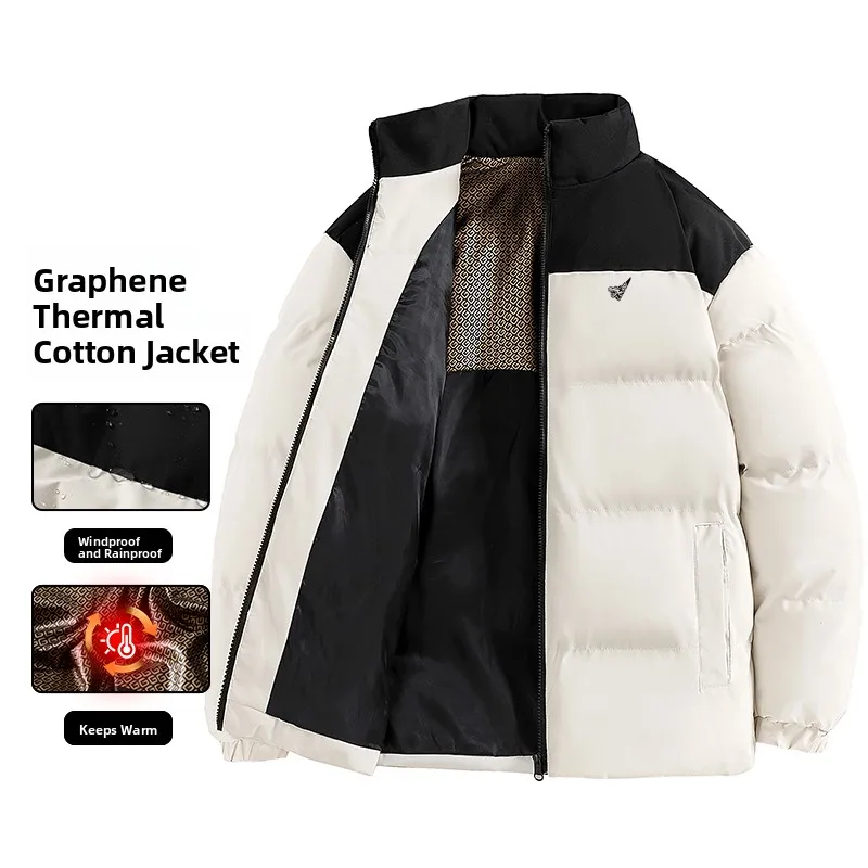 

Thiened aphene Bla Gold Couple Cotton Jaet Anti Wind Warm Men down Cotton Coat Polyester Fabric Waterproof Casual Sle