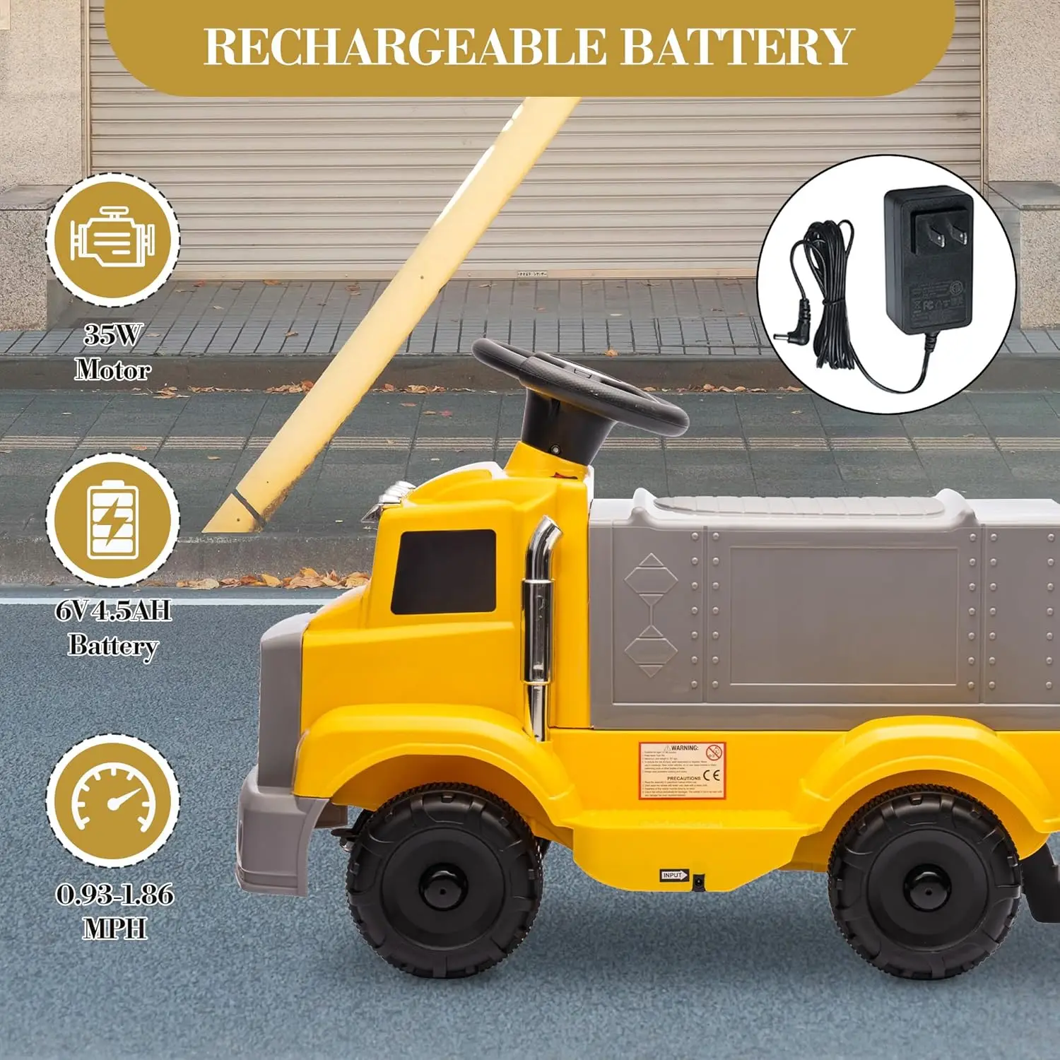 電動乗用玩具トラック、6V 4.5AH充電式バッテリーと充電器付き、4輪駆動玩具車、1.5歳から4歳のお子様へのギフト