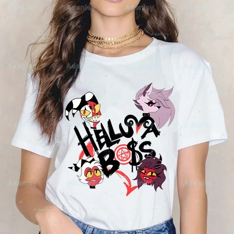 Cartoons Helluva Boss T-shirts Women Summer Graphic Tees Funny Shirts For woman tshirts Crew Neck Harajuku Tops