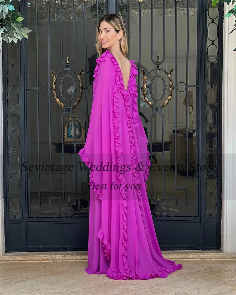 

Sevintage Modest Purple Prom Dress Mermaid A-Line Ruffles Cloak Ruched Party Gown Floor Length Evening Dress فساتين السهرة 2024