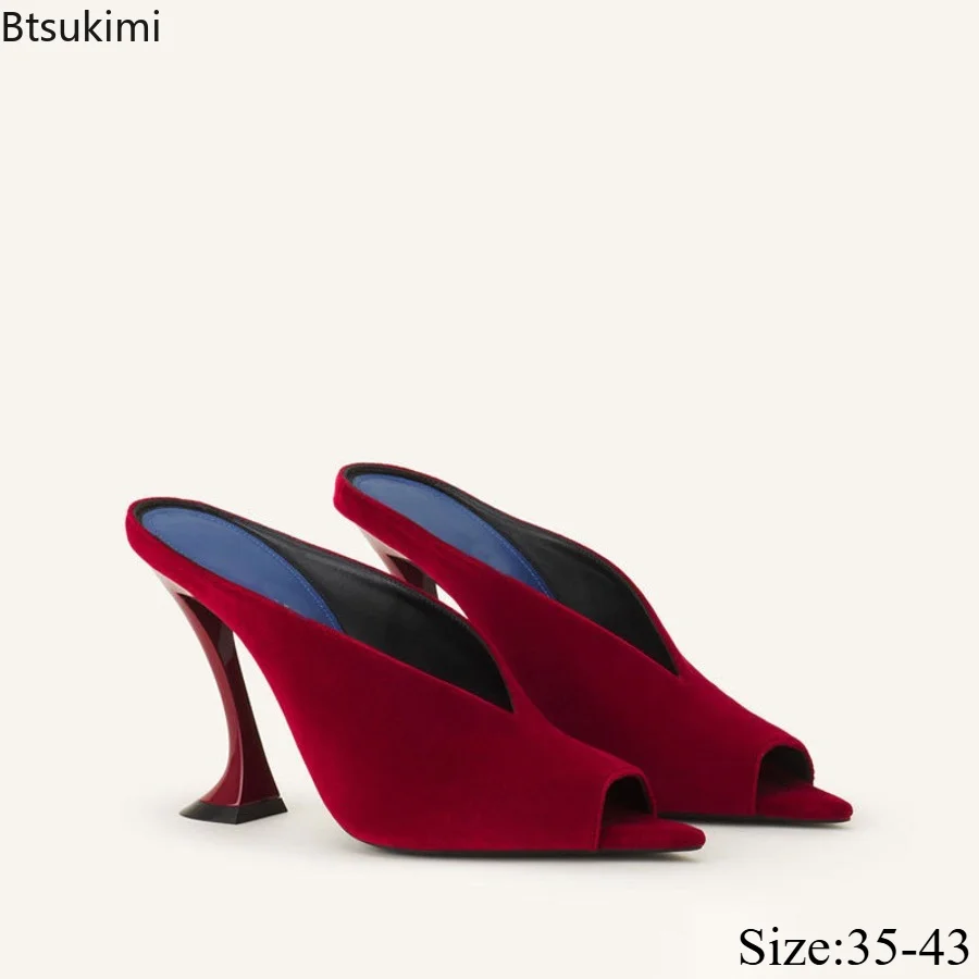 Women's Summer Pointed and Strange High Heels Bare Toed Solid Color One Foot High Heels Slippers Fashionable Sexy Ladies Sandals